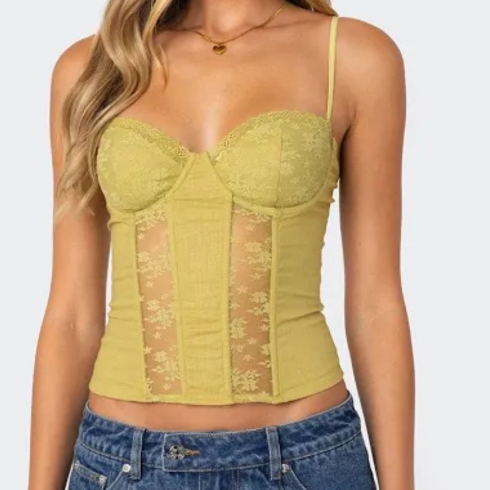 Edikted Olive Lace Bustier Top - Picture 3 of 4
